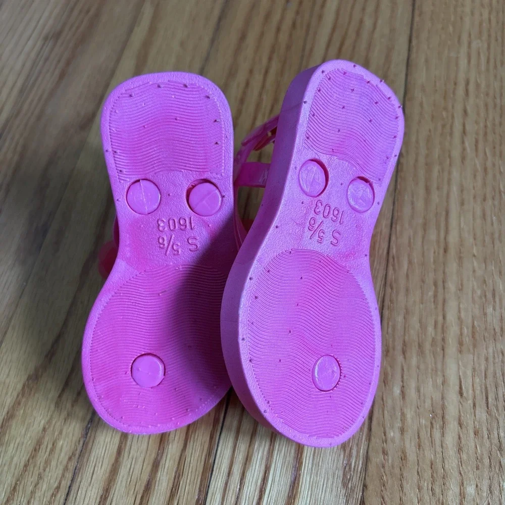 Bebe GIRLS S 5-6 Pink‎ Plastic Flower Summer Beach Strap Sandals Flats